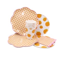 1set Fruits Disposable Tableware Orange Lemon Peach Plates for Kids Summer Fruits Themed Happy Birthday Party Decoration Supply