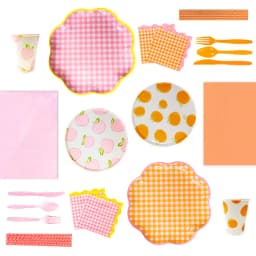 1set Fruits Disposable Tableware Orange Lemon Peach Plates for Kids Summer Fruits Themed Happy Birthday Party Decoration Supply