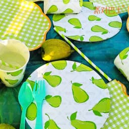 1set Fruits Disposable Tableware Orange Lemon Peach Plates for Kids Summer Fruits Themed Happy Birthday Party Decoration Supply