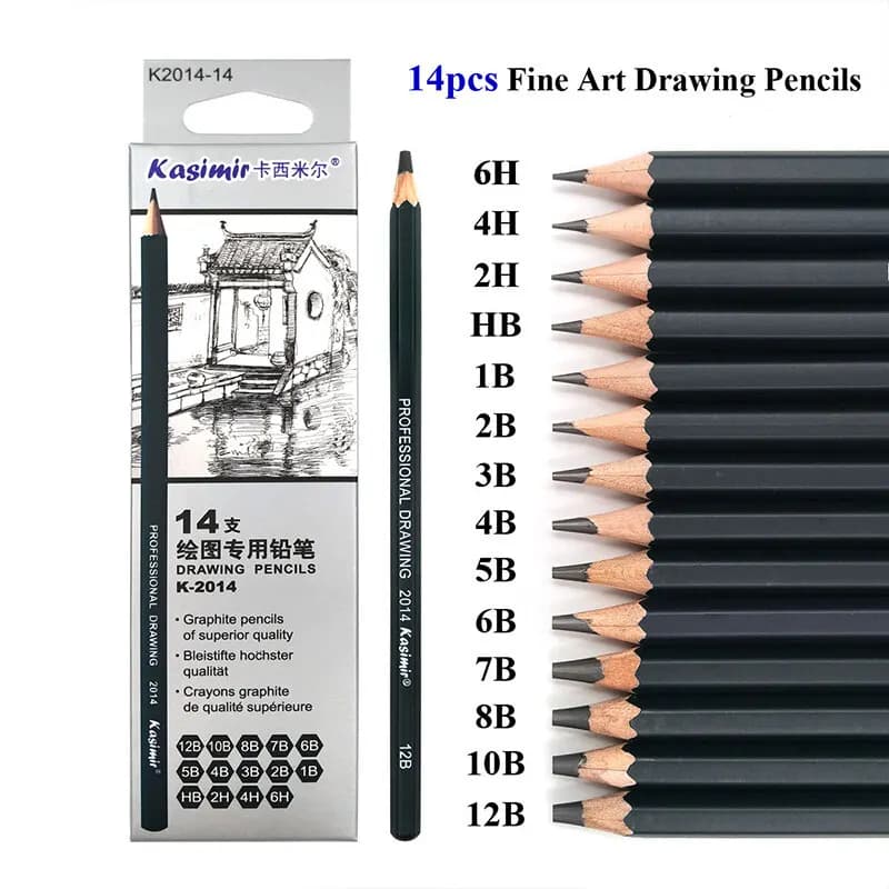 14Pcs/Box Graphite Pencils Professional Drawing Sketch Wooden Lead Pencils Set 6H 4H 2H HB B 2B 3B 4B 5B 6B 7B 8B 9B 10B 11B 12B