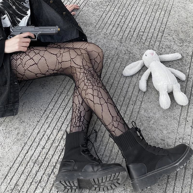 Japanese Girls Goth Punk Retro Spider Web Tights Classic Lolita Sexy Cosplay Anime Pantyhose Women Lace Mesh Stockings Bottomed