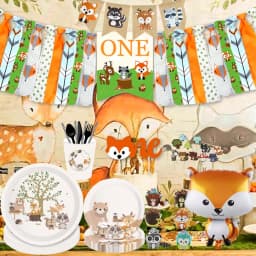 Woodland Animal Disposable Tableware Wild Forest Bear Fox Plate Cup Napkin Jungle Safari Happy Birthday Party Decor Kid Boy Girl