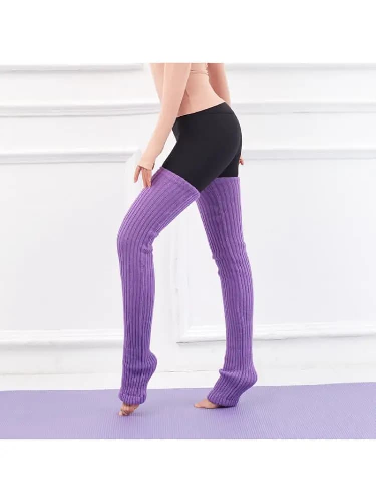 75cm Purple Autumn And Winter New Yoga Socks Antiskid Dance Pile Wool Knitted Female Leg Warmers Warm Guards