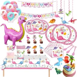 Pink Dinosaur Party Decorations Birthday Dinour Tableware Set Happy Birthday Party Decoration For Kids Boy Jungle Wild Party Dec