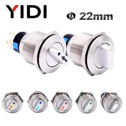 Customized 22mm Waterproof Metal Rotary Selector Switch 2 3 Pin 1NO1NC 2NO2NC 12V LED Stainless Steel Push Button Knob Switch
