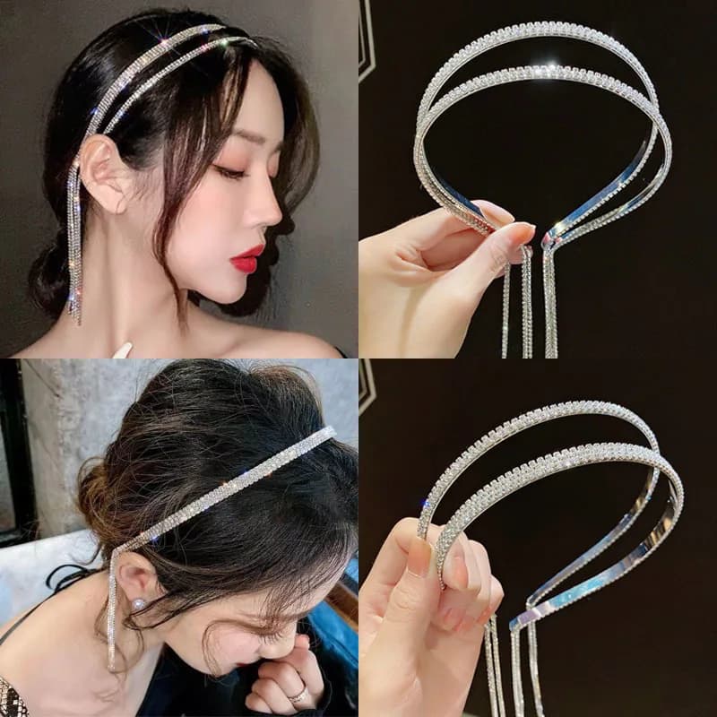 Luxury Shine Full Rhinestone Long Tassel Crystal Hairbands For Women Girls Hair Accessories Wedding Banquet Jewelry 2022 New