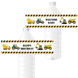 24pcs Construction Trucks Water Bottle Wrappers Trucks Water Bottle Labels Kids Birthday Party Decor Supplies Trucks Baby Shower