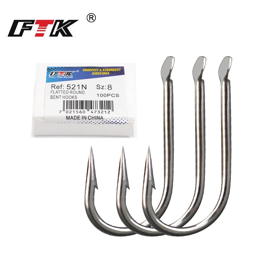 FTK Flatted Round Bent Hooks 100pcs/lot Size1#-Size10# Fishing Hook High Carbon Steel Fishhook For Fishing