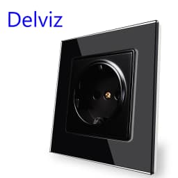 Delviz Crystal Glass Socket, EU standard AC interface 110-250V,Grey Outlet Toughened glass panel, Wall Embedded 16A Power Socket