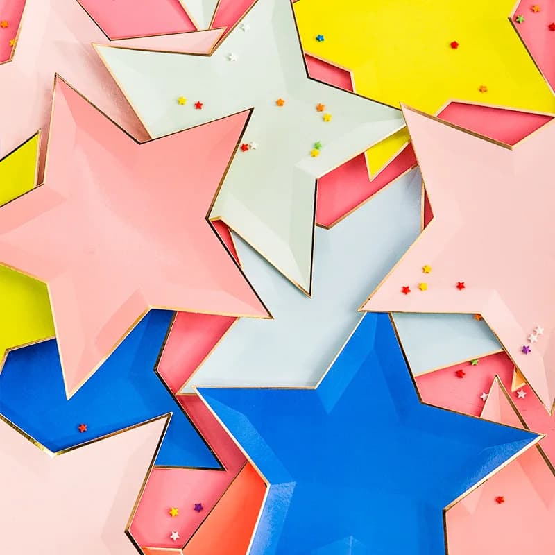 8pcs Colorful Gold Foil Star Disposable Tableware Kids Birthday Favors Decoration Paper Plates Wedding Birthday Party Supplies