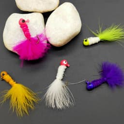 Fishing Crappie Jig Heads 5PCS Marabou Feather Jig Head Hooks Fishing Lures Kit for Walleye Panfish Sunfish Bluegill Perch Bait