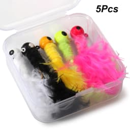 Fishing Crappie Jig Heads 5PCS Marabou Feather Jig Head Hooks Fishing Lures Kit for Walleye Panfish Sunfish Bluegill Perch Bait