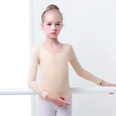 Nude Ballet Underwear Kid Dance Gymnastics Clothes Long Sleeve Top Shirts Soft Microfiber Body Shaping Warmer Elastic Bodysuit