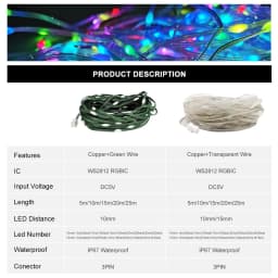 5m 10m 15m 20m 25m WS2812 LED String Party Decorate Light Individually Addressable RGB Color Outdoor Waterproof IP68 Strip DC5V