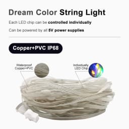 5m 10m 15m 20m 25m WS2812 LED String Party Decorate Light Individually Addressable RGB Color Outdoor Waterproof IP68 Strip DC5V
