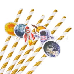 20pcs 20cm Space Astronaut Paper Drinking Straws Disposable Straw Out of Space Theme Astronaut Birthday Party Supplies