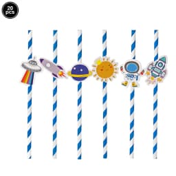 20pcs 20cm Space Astronaut Paper Drinking Straws Disposable Straw Out of Space Theme Astronaut Birthday Party Supplies