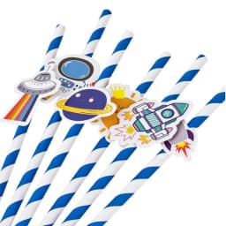 20pcs 20cm Space Astronaut Paper Drinking Straws Disposable Straw Out of Space Theme Astronaut Birthday Party Supplies