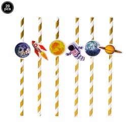 20pcs 20cm Space Astronaut Paper Drinking Straws Disposable Straw Out of Space Theme Astronaut Birthday Party Supplies