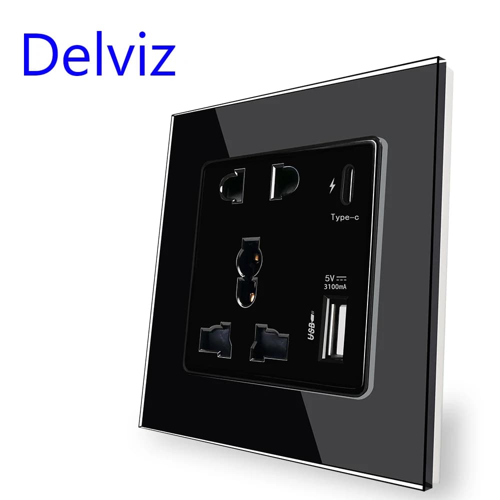 Delviz With Type C Port Socket,18W 4000mA Smart Quick Charge Dual Interface Output,Household Embedded,1A1C Wall Power USB Outlet