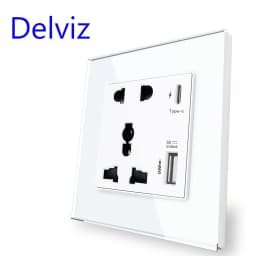 Delviz With Type C Port Socket,18W 4000mA Smart Quick Charge Dual Interface Output,Household Embedded,1A1C Wall Power USB Outlet