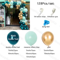 128Pcs Turquoise Blue Balloon Arch Garland Kit Double Stuffed Teal Macaron Green Chrome Gold Balloons Birthday Party Backdrop