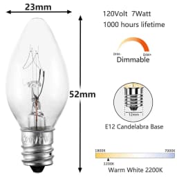 10pcs C7 7/10W E12 Bulb 110v/220v 52*23mm/2.05*0.91inch Christmas Chandelier Light Plug-in Flea Trap Salt Lamp Mini Candle Shape