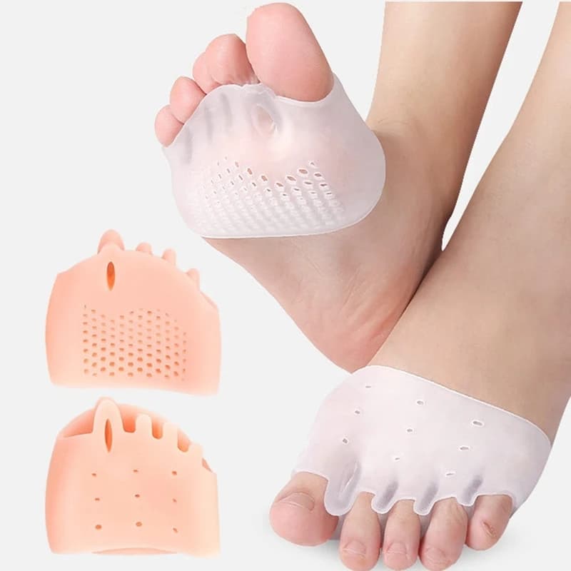 1 Pair Women's Silicone Gel Metatarsal Pads Five-Hole Honeycomb Forefoot Cushions Toe Separator Hallux Valgus Foot Care
