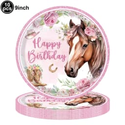 Western Cowgirl Birthday Party Decoration Disposable Tableware Pink Horse Party Plates Cups Horse Balloon Cowboy Party Supplies