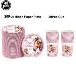 Western Cowgirl Birthday Party Decoration Disposable Tableware Pink Horse Party Plates Cups Horse Balloon Cowboy Party Supplies