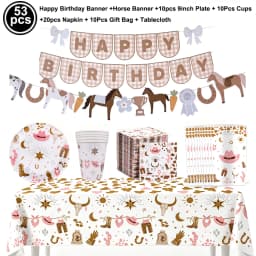 Western Cowgirl Birthday Party Decoration Disposable Tableware Pink Horse Party Plates Cups Horse Balloon Cowboy Party Supplies