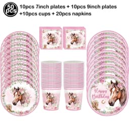 Western Cowgirl Birthday Party Decoration Disposable Tableware Pink Horse Party Plates Cups Horse Balloon Cowboy Party Supplies
