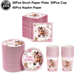 Western Cowgirl Birthday Party Decoration Disposable Tableware Pink Horse Party Plates Cups Horse Balloon Cowboy Party Supplies