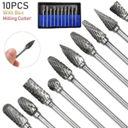 10 PCS Tungsten Carbide Steel Rotary File Set Grinders Accessories Burr Woodworking Milling Cutter Titanium Plated Engraving Set