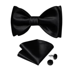 Adjustable Men's Solid Self-tie Bowtie Handkerchief Cufflinks Sets Classic Black Bow Tie for Man Wedding Business Butterfly Knot