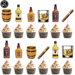 Whiskey Cupcake Toppers Aged to Perfection Party Supplies for Whiskey Party Man 40th 50th Happy Birthday Party Baking Supplies