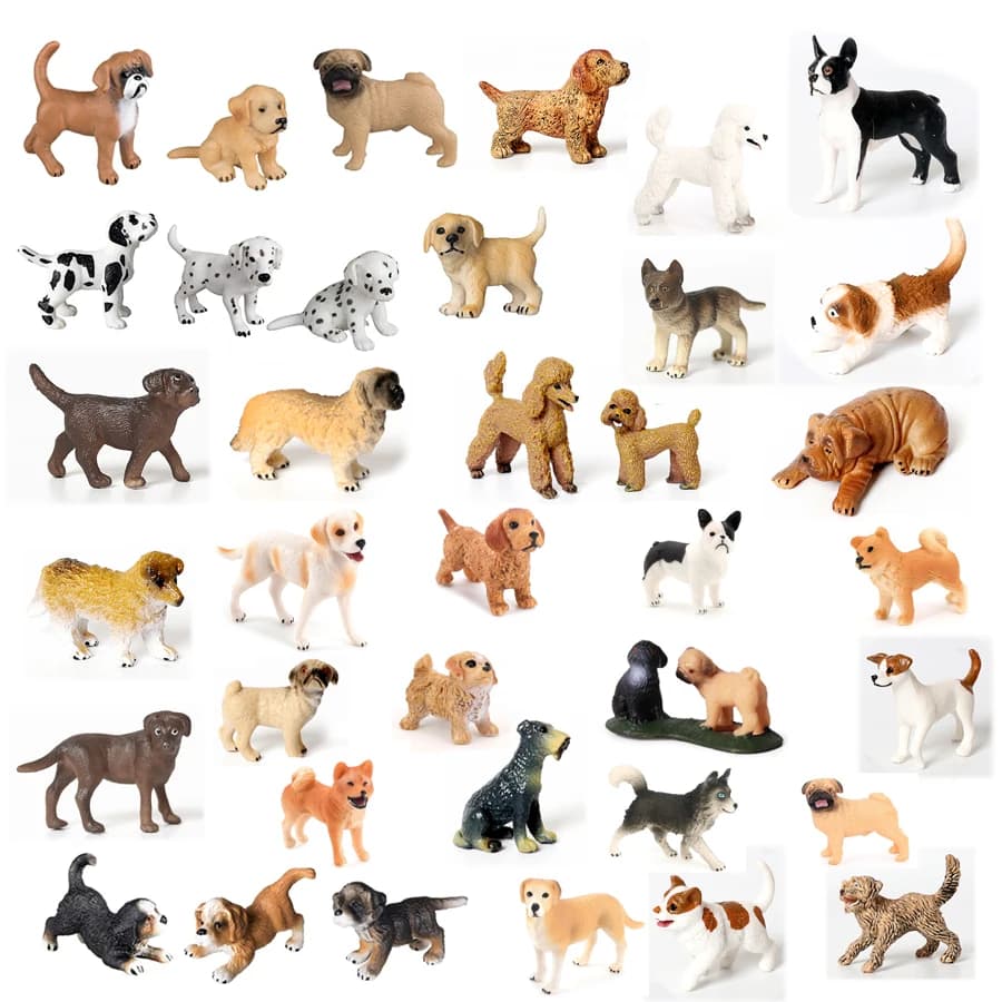 Realistic Mini Dog Figurines Labrador Poodle Bulldog Puppy Playset, Cake Topper Kids Birthday Party Table Decor Gift