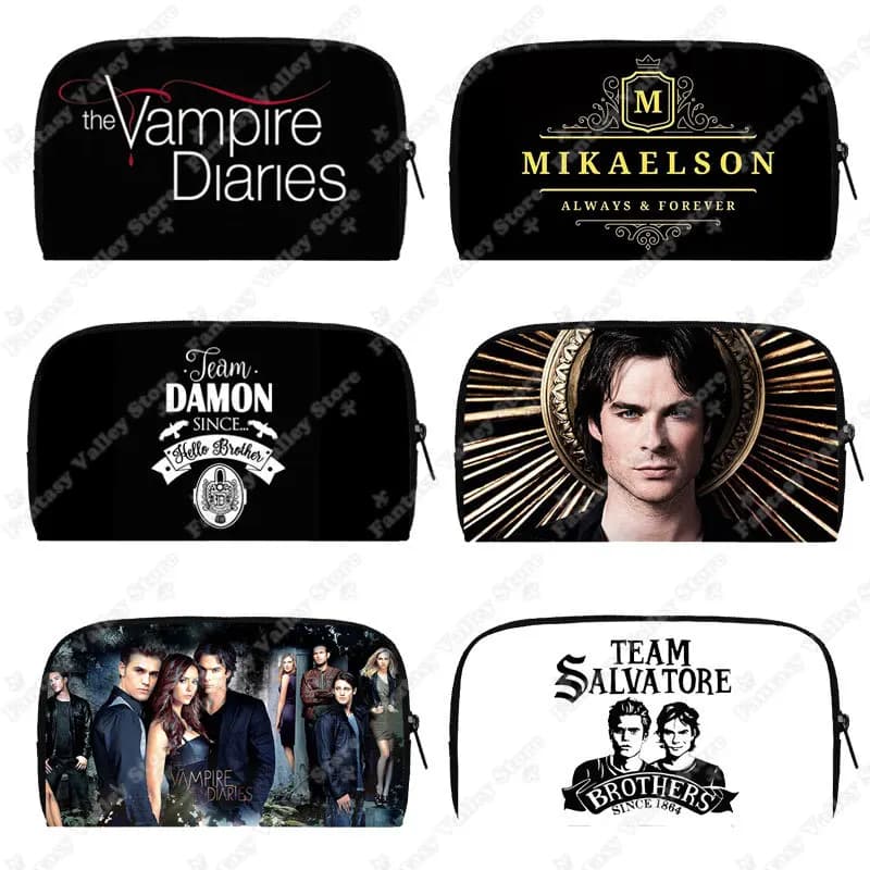 The Vampire Diaries Long Wallet Team Salvatore Women Purse Damon Stefan Key Money Bag Card Earphones Holder Jewelry Organizer