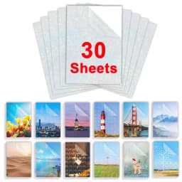 30Sheets Cold Laminating Film A4 Waterproof Self-adhesive Paper Film Broken Glass Stars DIY Package Card Photo Holographic Film