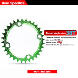 MOTSUV 104BCD Narrow Wide 38T 36T 34T 32T Bicycle Chainring,BCD 104 with 4 Bike Steel Screws, Single 12 11 10 9 8 Speed,Plato MT