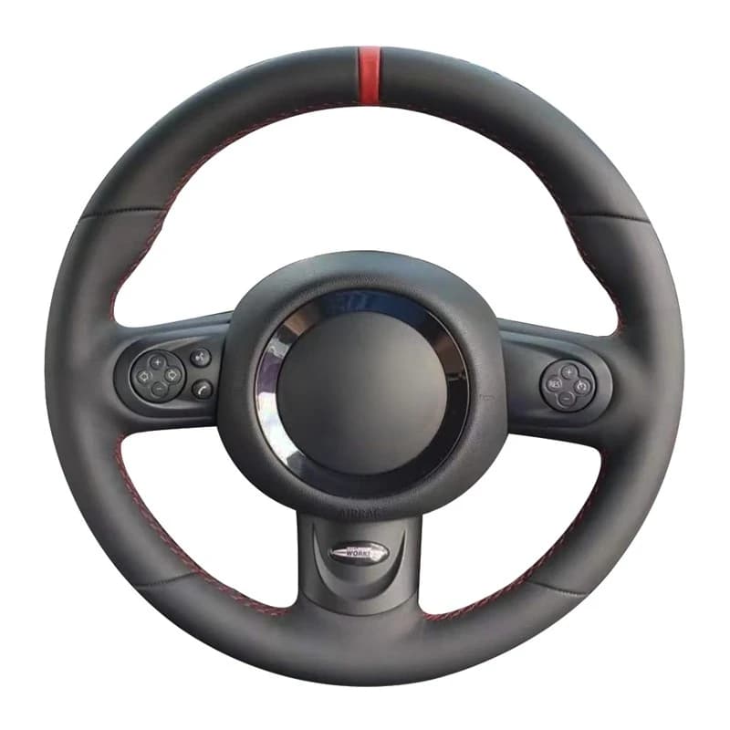 Car Steering Wheel Cover DIY Hand-stitched Black Black Artificial Leather Car Accessories For Mini Cooper