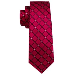 Fashion Red Plaid Men Tie Set 8.5cm Silk Jacquard Neckties Wedding Business Handkerchief Cufflink Tie Set Barry.Wang FA-6011