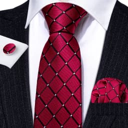 Fashion Red Plaid Men Tie Set 8.5cm Silk Jacquard Neckties Wedding Business Handkerchief Cufflink Tie Set Barry.Wang FA-6011