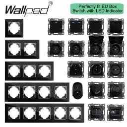 DIY Black Crystal Glass Push Button Switch with Neon 16A EU Poland Socket with USB Fan Dim Cat6 Data Satellite Outlet Wallpad