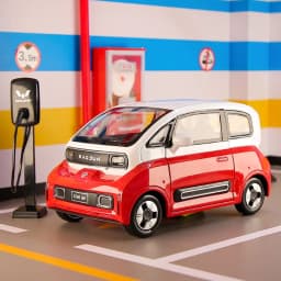 1:18 BAOJUN MINI EV Alloy New Energy Car Model Diecast Metal Toy Vehicles Car Model With Charging Pile Sound and Light Kids Gift