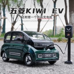 1:18 BAOJUN MINI EV Alloy New Energy Car Model Diecast Metal Toy Vehicles Car Model With Charging Pile Sound and Light Kids Gift