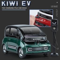 1:18 BAOJUN MINI EV Alloy New Energy Car Model Diecast Metal Toy Vehicles Car Model With Charging Pile Sound and Light Kids Gift