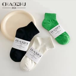 CHAOZHU Women Stretch Rib Cotton Rubber Pressure Althetic Ankle Socks Casual Style Solid Colors Klein Blue Calcetines Female