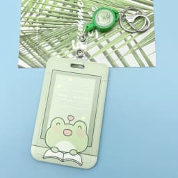 Green Cartoon Rainbow Frog Card Holder Campus Student Badge Work Access Card ABS Plastic Anti-lost telescopic lanyard Card Cover
