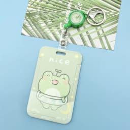 Green Cartoon Rainbow Frog Card Holder Campus Student Badge Work Access Card ABS Plastic Anti-lost telescopic lanyard Card Cover